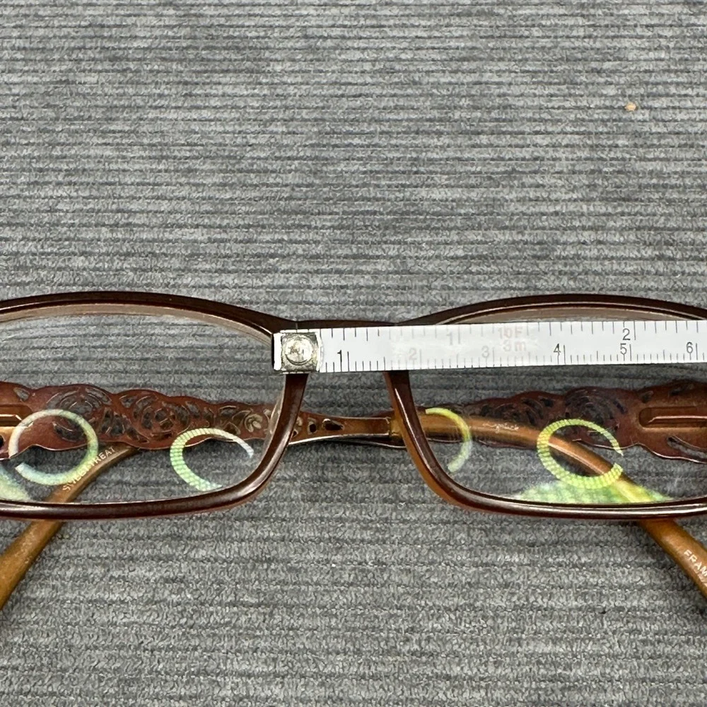 Lipstick Brown Rectangular y2k Eyeglass Frames Filigree Temples Floral Design